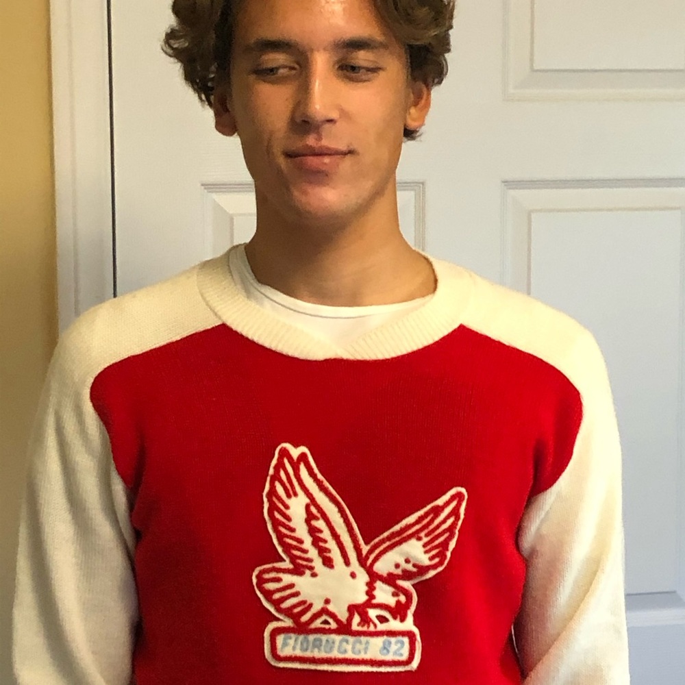 Fiorucci Men's Red and Cream Crewneck Sweater